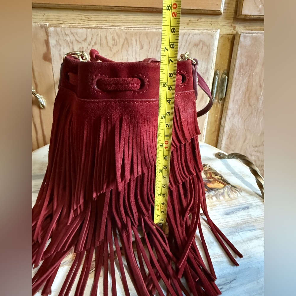 Elizabeth and James Suede Fringed Burgundy Women's Bag - Picture 4 of 6